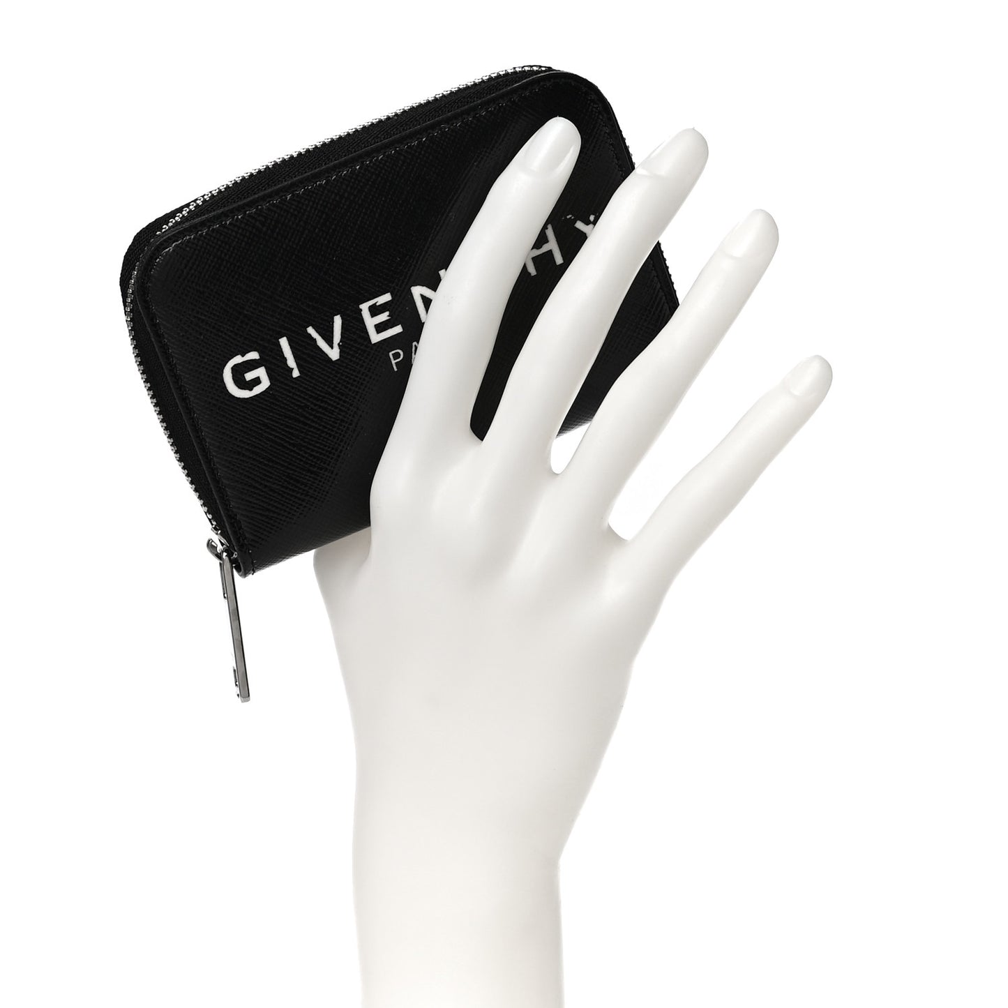 Calfskin Logo Print Mini Zip Wallet Black