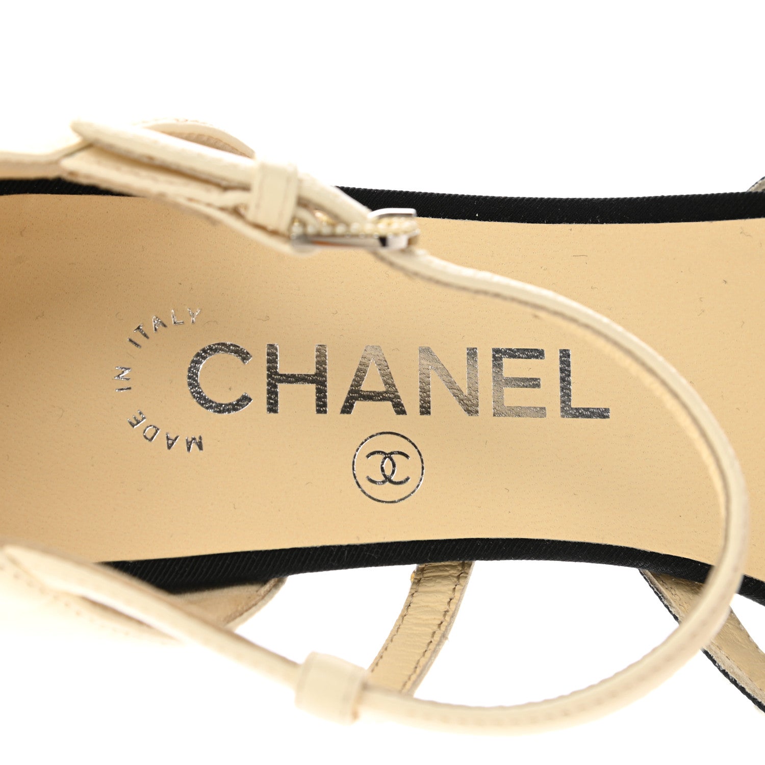 Chanel Lambskin Grosgrain Pearl Slingbacks 39.5 White Black 7 of 8