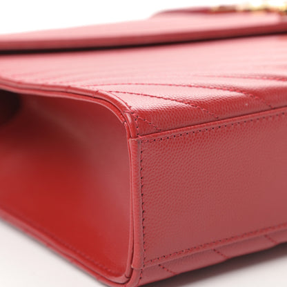 Saint Laurent Grain De Poudre Matelasse Chevron Large Monogram Satchel Lipstick Red 11 of 13