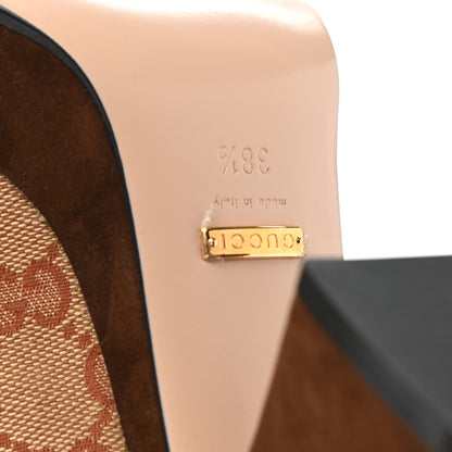 Gucci GG Monogram Kid Scamosciato Houdan Mid Heel Platform Slide Sandals 38.5 Beige Ruggine Maroon 7 of 8