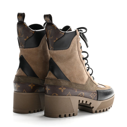 Louis Vuitton Suede Calfskin Monogram Laureate Platform Desert Boots 36 Beige 5 of 9
