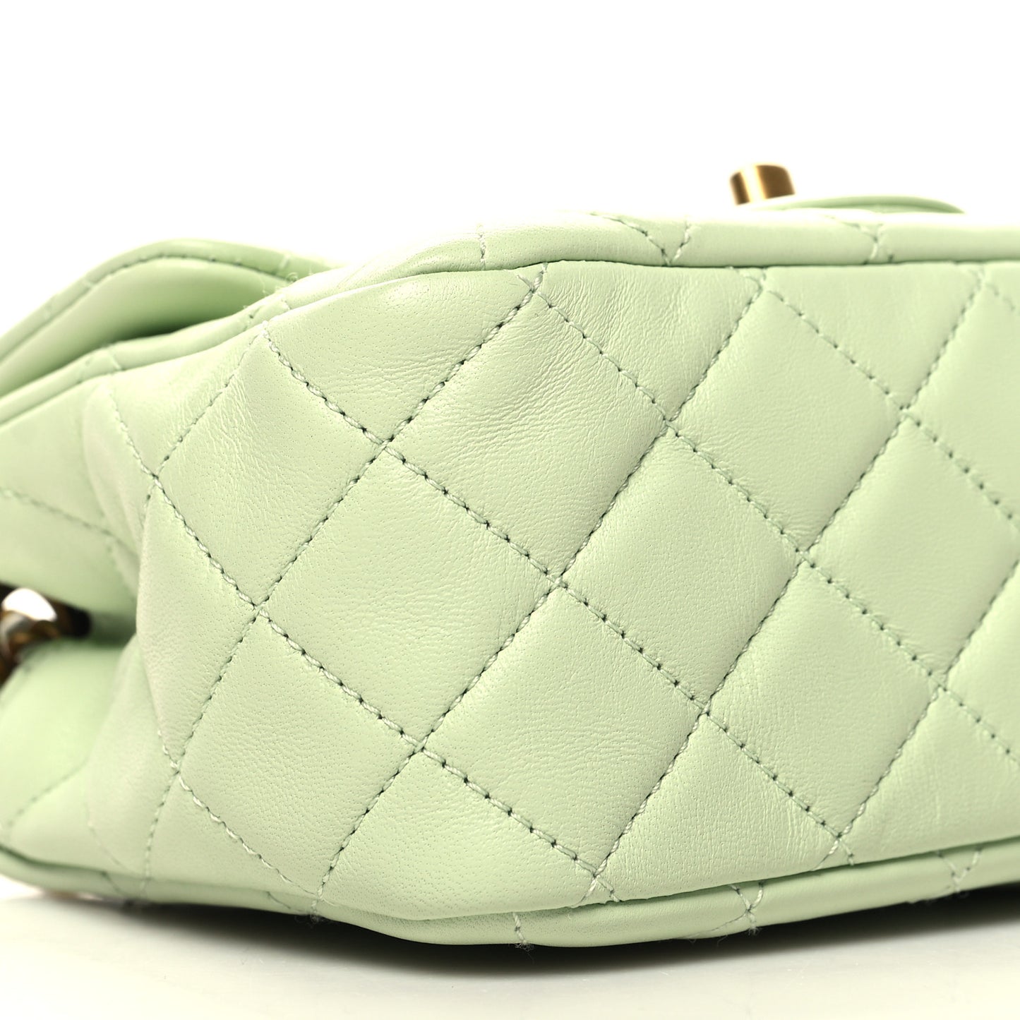 Lambskin Quilted Mini Pearl Crush Flap Light Green