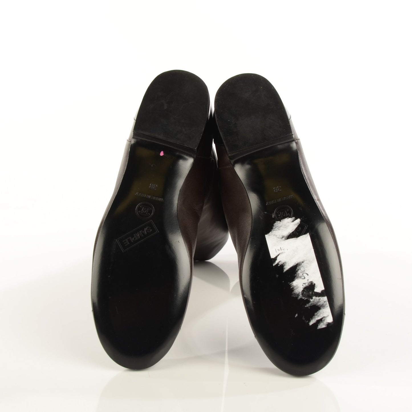 Lambskin Patent Cap Toe CC High Boots 38 Brown