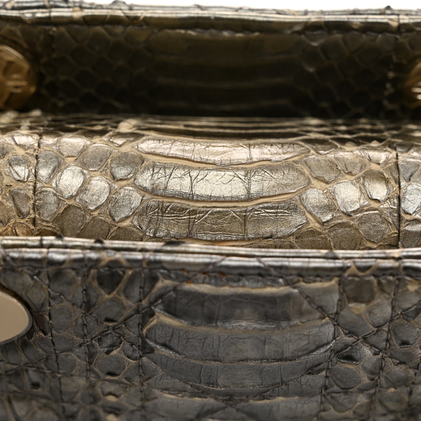 Metallic Snakeskin Cannage Mini Lady Dior Silver