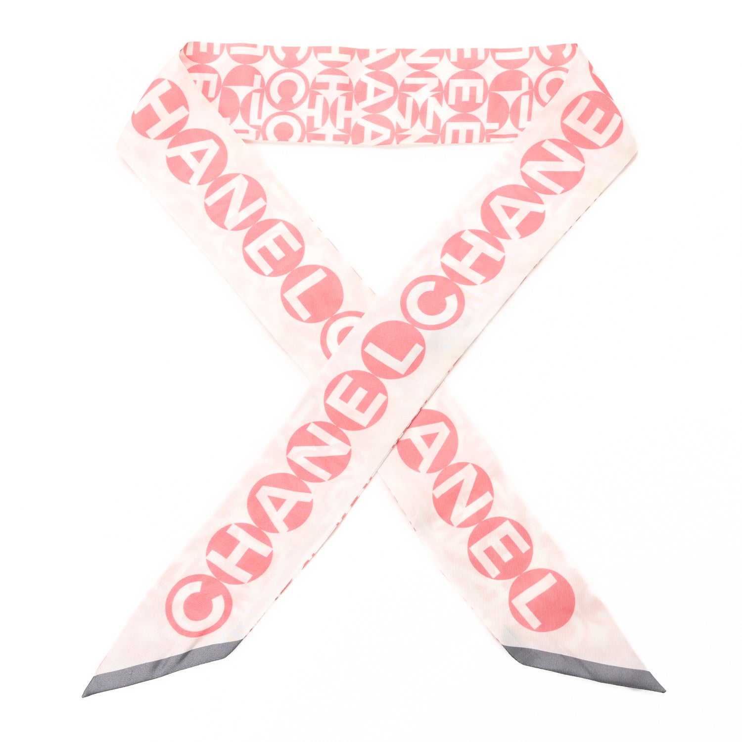 Chanel Silk CC Slim Bandeau Scarf Pink Grey 1 of 6