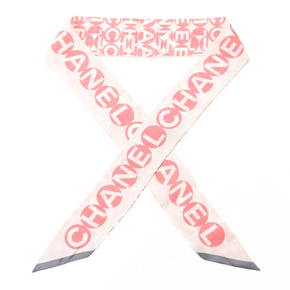 Chanel Silk CC Slim Bandeau Scarf Pink Grey 1 of 6