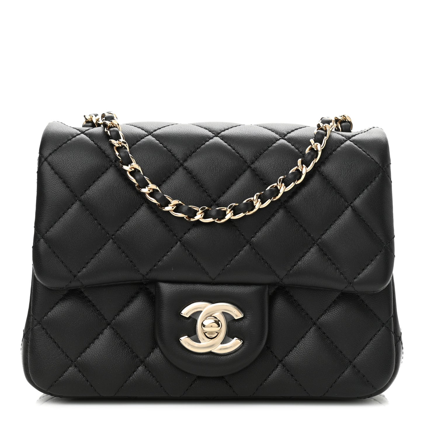 Lambskin Quilted Enamel Mini Pearl Crush Flap Black