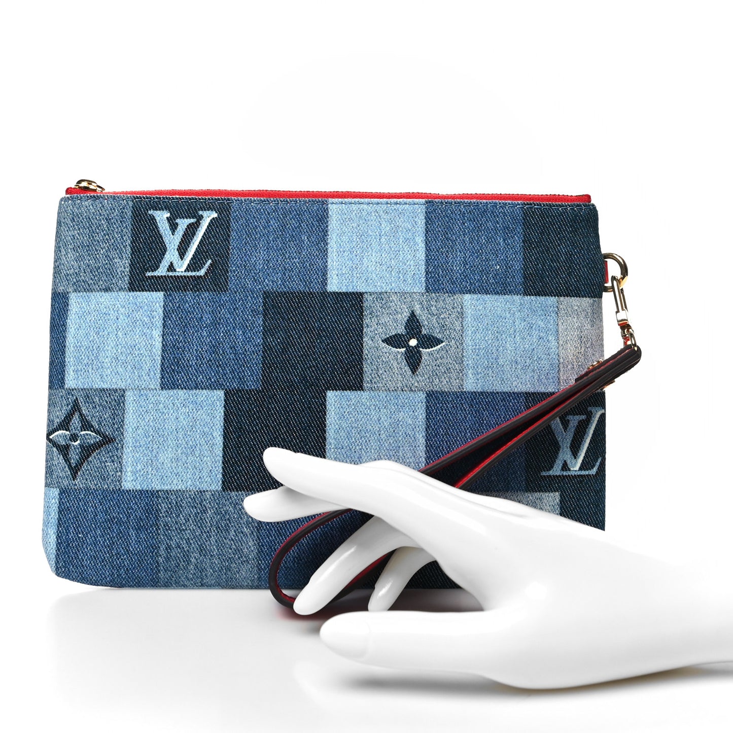 Denim Monogram Patchwork City Pouch Blue Rouge