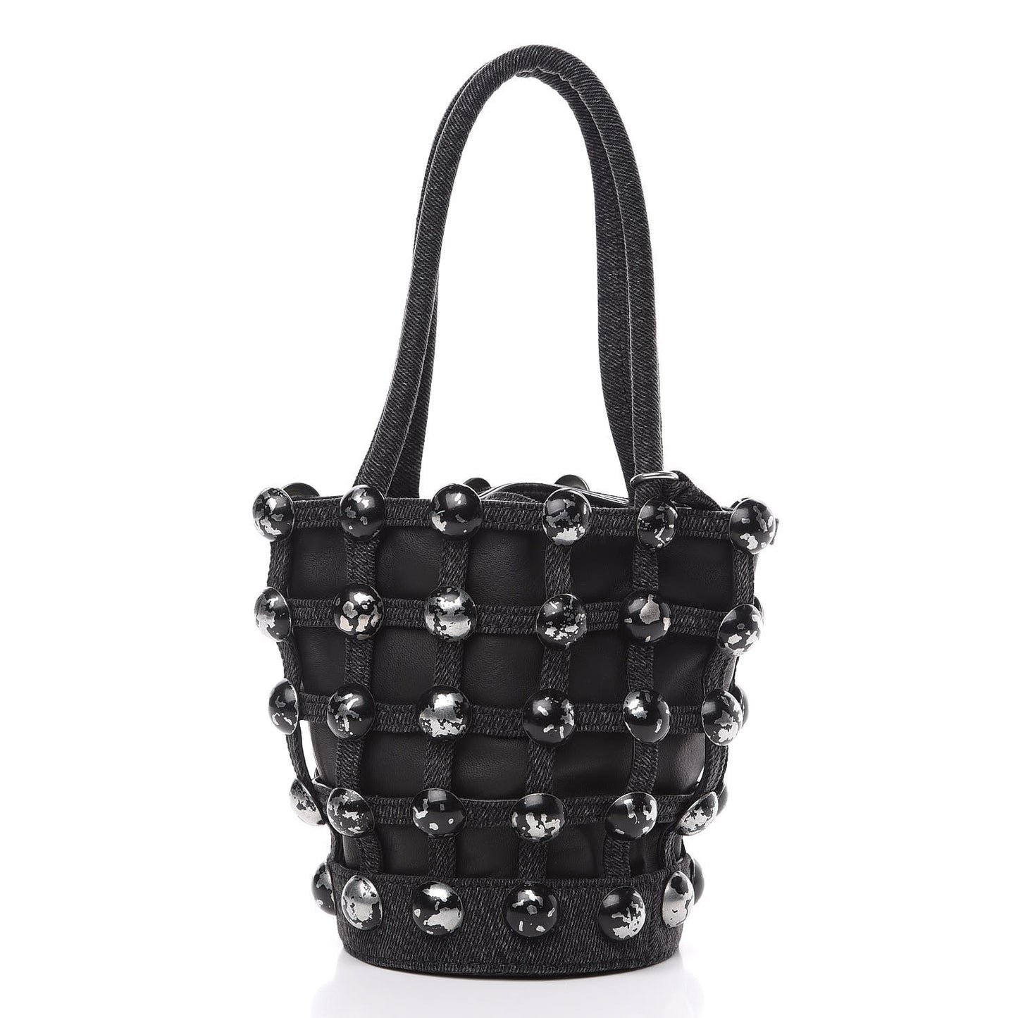 Denim Embellished Mini Roxy Bucket Bag Grey Aged