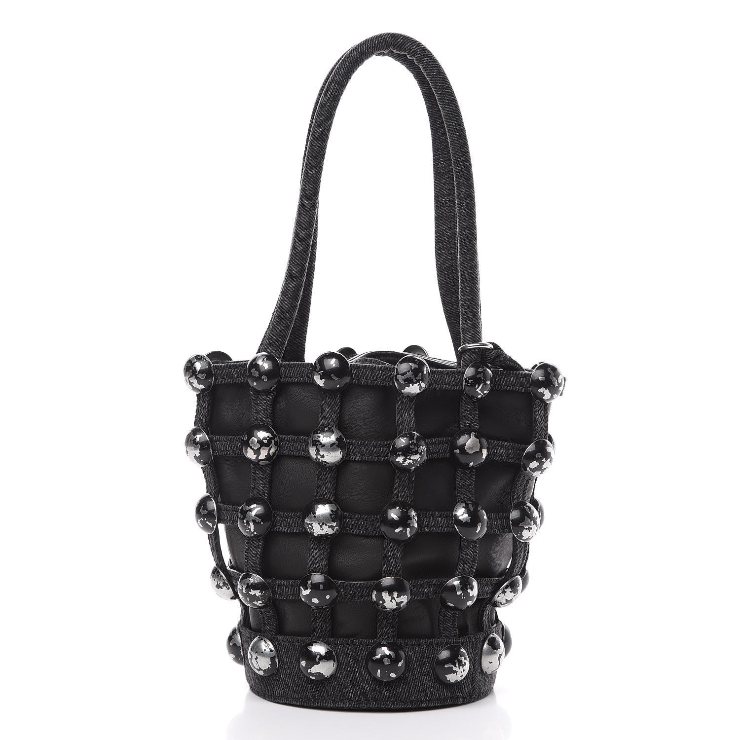 Alexander Wang Denim Embellished Mini Roxy Bucket Bag Grey Aged 2 of 11
