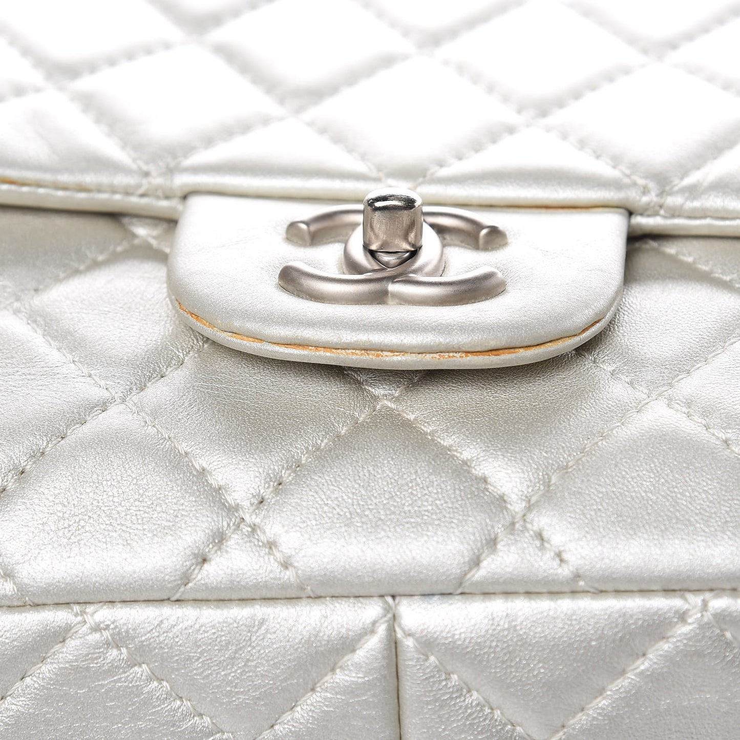 Metallic Lambskin Quilted Jumbo Single Flap Silver
