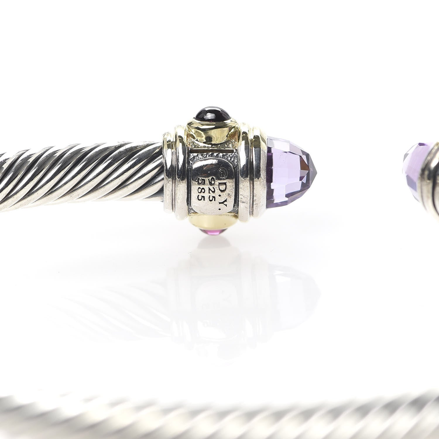 David Yurman Sterling Silver 14K Yellow Gold Amethyst Tourmaline Rhodolite 5mm Cable Renaissance Bracelet 4 of 5
