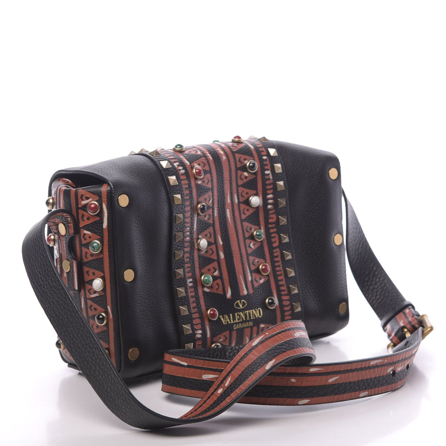 Calfskin Tribal Rockstud Shoulder Bag Black
