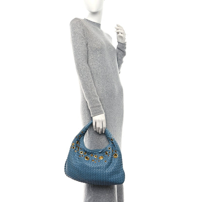 Bottega Veneta Nappa Intrecciato Grommet Medium Veneta Hobo Blue 2 of 13
