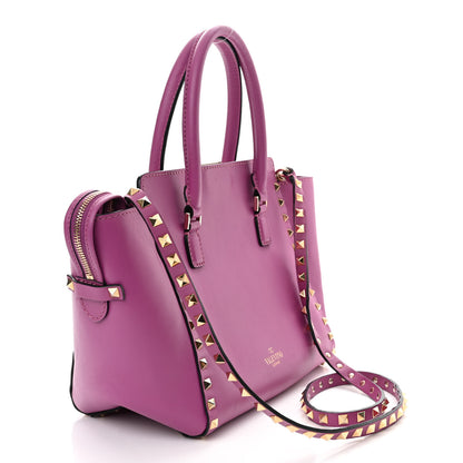 Valentino Garavani Vitello Small Rockstud Double Handle Tote Purple Violet 3 of 15