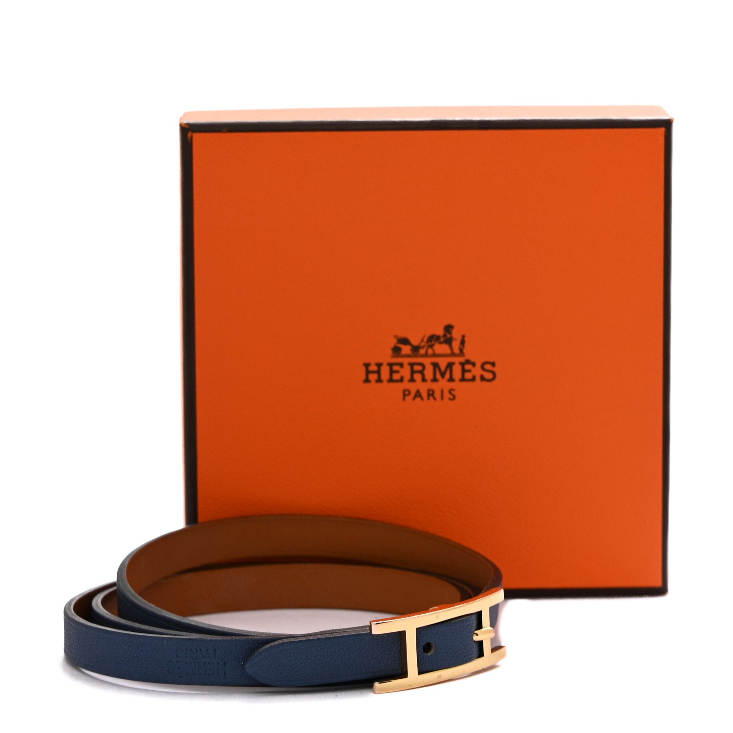 Hermes Swift Behapi Double Tour Bracelet S Bleu Saphir Gold 6 of 6