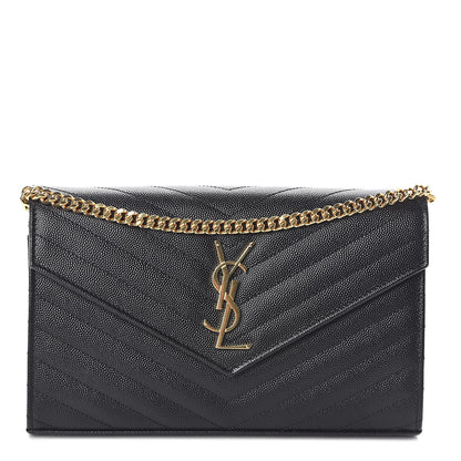 Saint Laurent Grain De Poudre Matelasse Chevron Monogram Chain Wallet Black 1 of 10