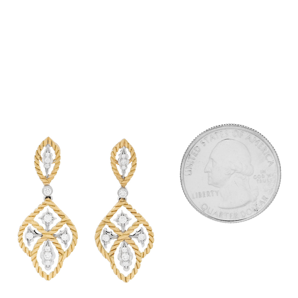 18K Yellow White Gold Diamond Mini Etoile Pendant Drop Earrings