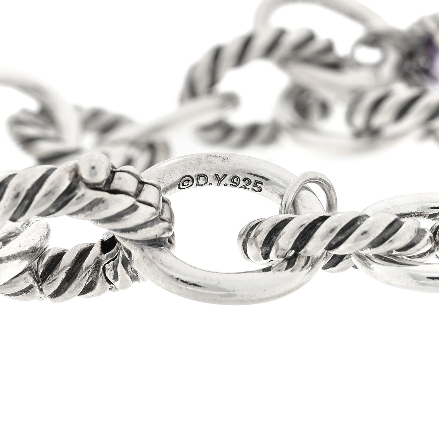 Sterling Silver Amethyst 10mm Medium Oval Link Cable Heart Charm Bracelet