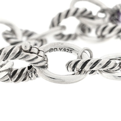 David Yurman Sterling Silver Amethyst 10mm Medium Oval Link Cable Heart Charm Bracelet 3 of 4