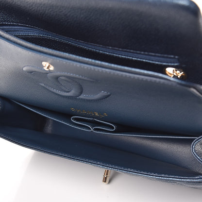 Chanel Metallic Caviar Quilted Medium Double Flap Dark Blue 6 of 9