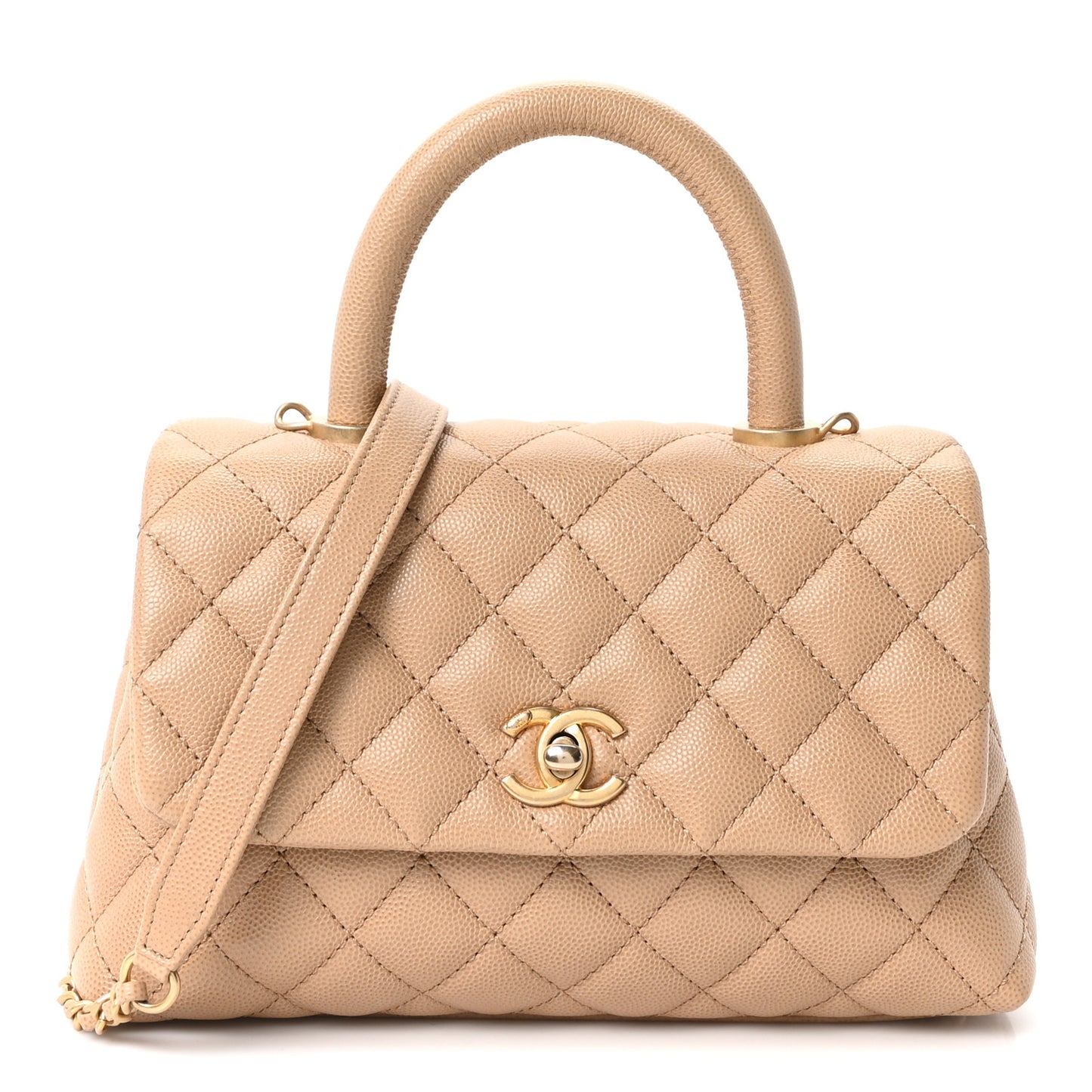 Caviar Quilted Mini Coco Handle Flap Beige