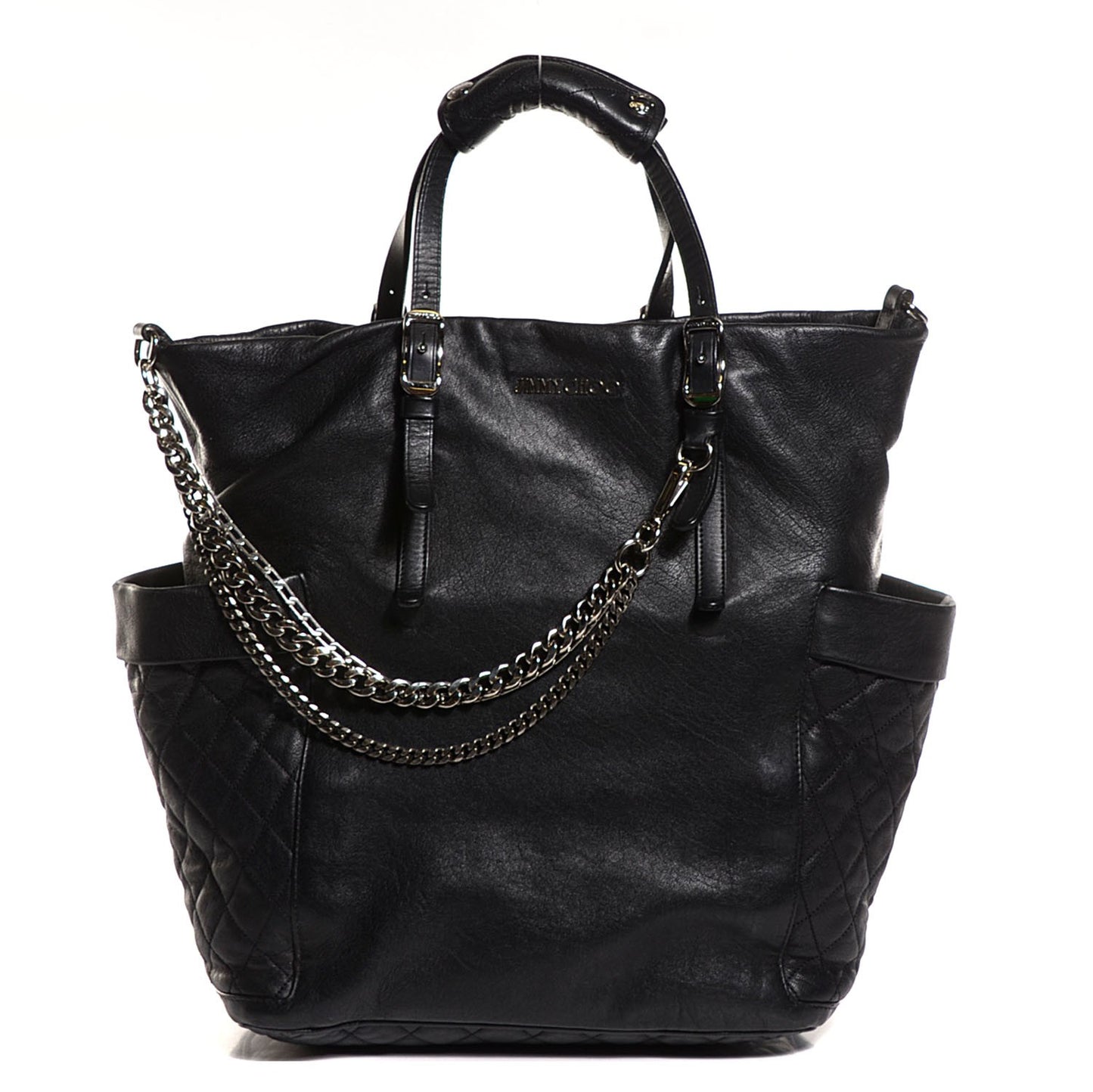 Lambskin Chain Embellished Blare Tote Black