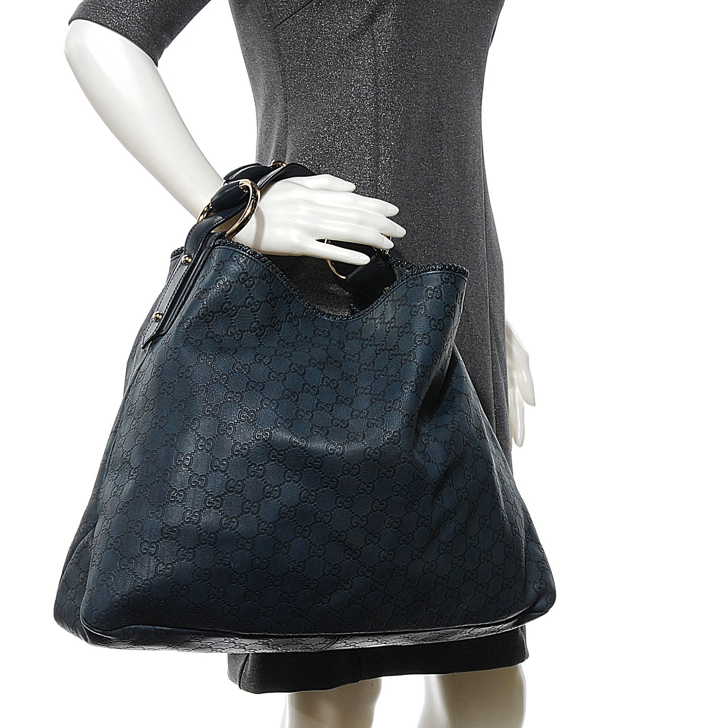 Guccissima Large Horsebit Chain Hobo Blue