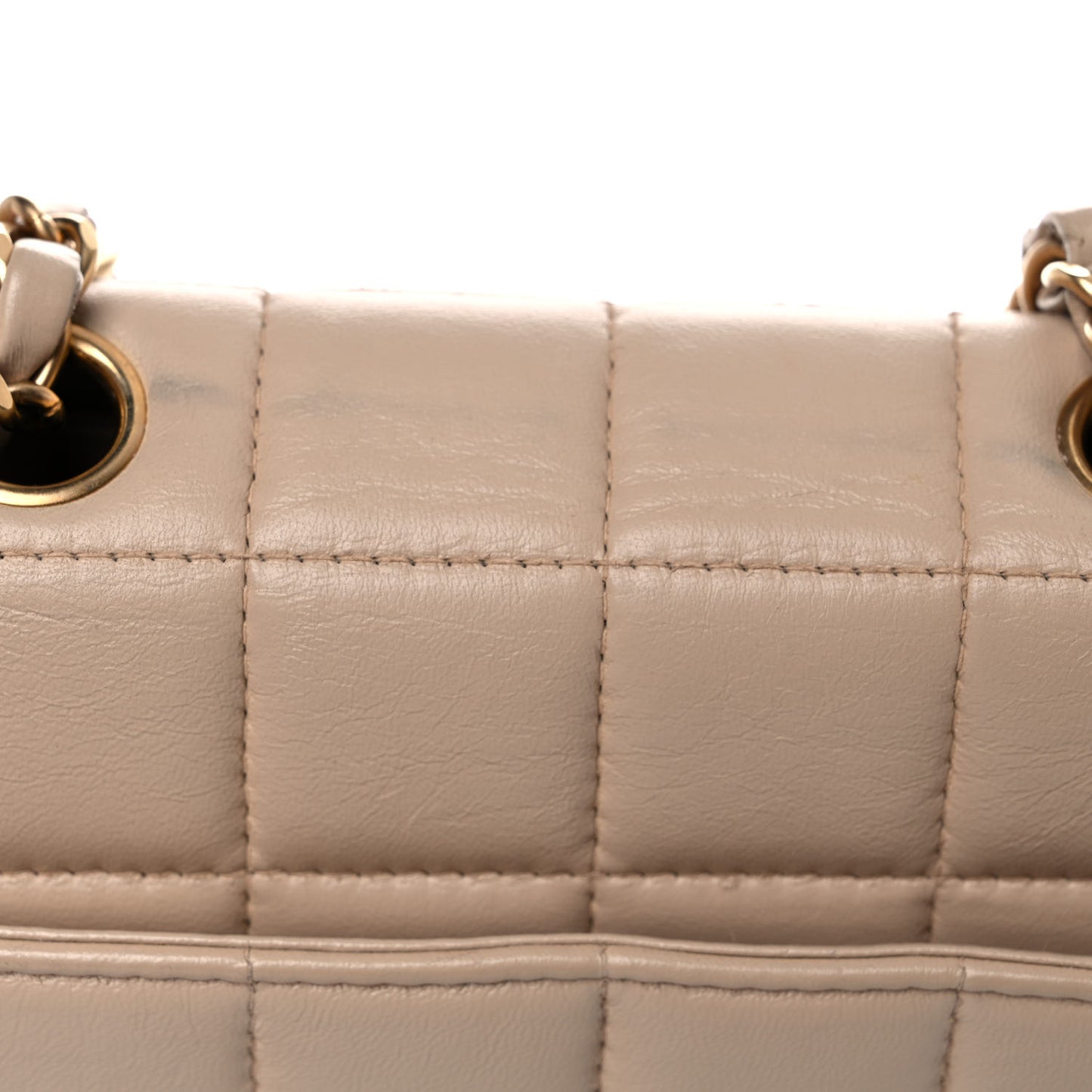 Lambskin Patent Chocolate Bar Flap Beige Black