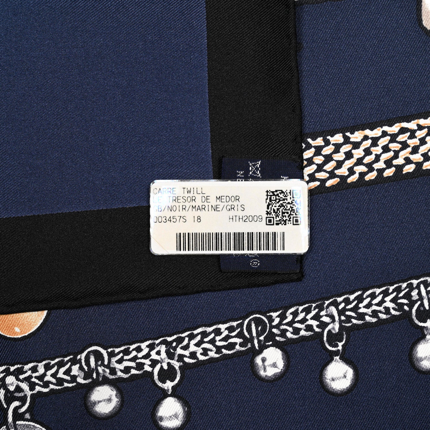 Hermes Silk Le Tresor De Medor Scarf 90 Black Bleu Marine Gris 5 of 5