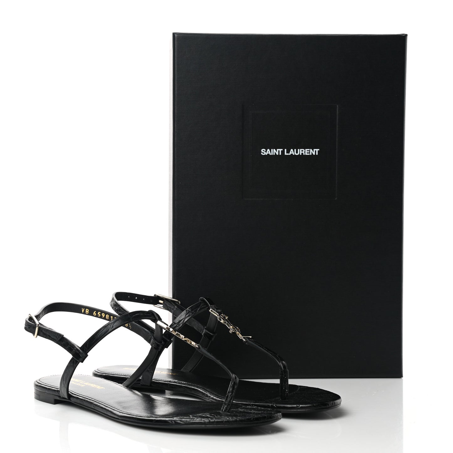 Calfskin Crocodile Embossed Cassandra Monogram Sandals 38.5 Black