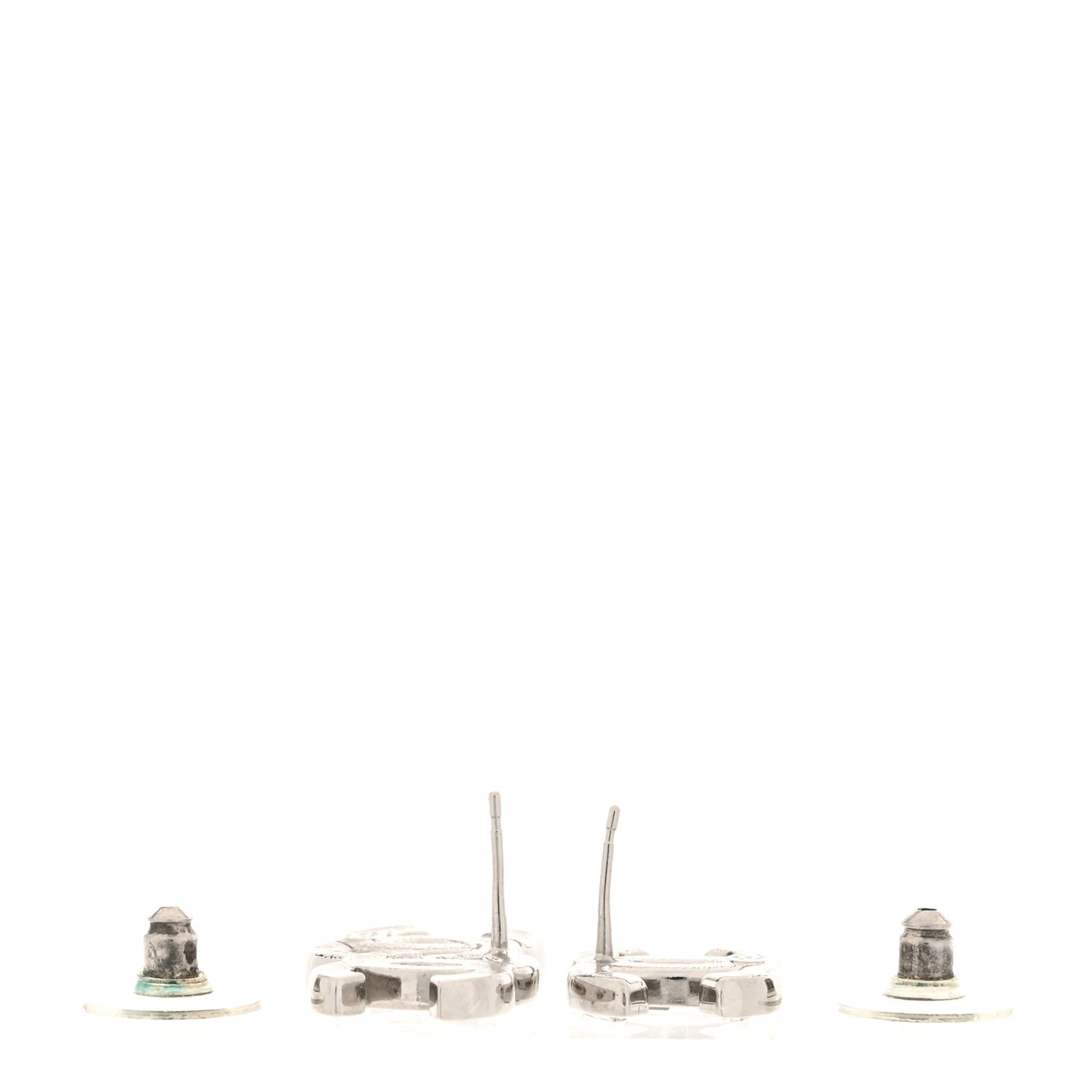 Baguette Crystal Double CC Earrings Silver