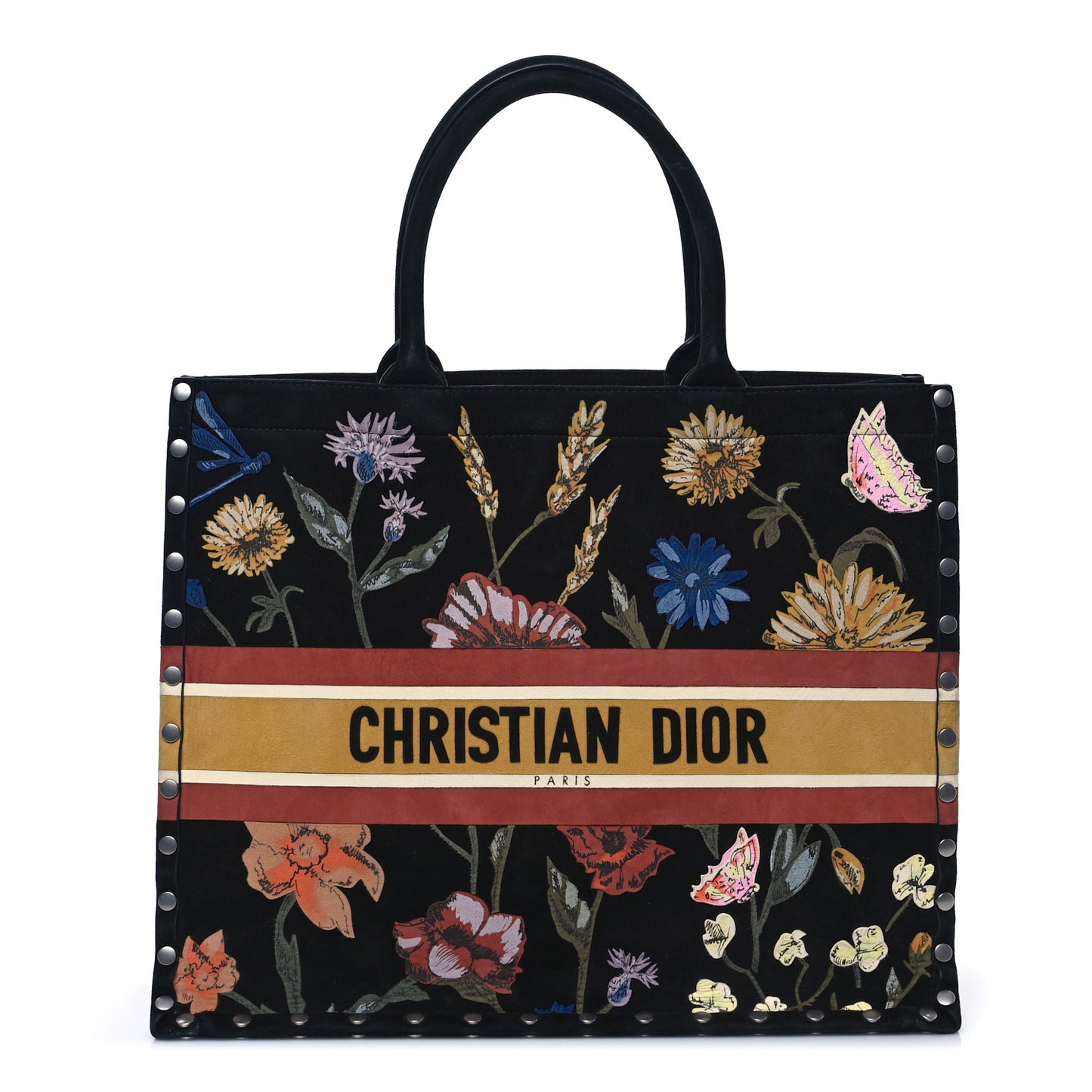Suede Floral Hand Painted Large Book Tote Black