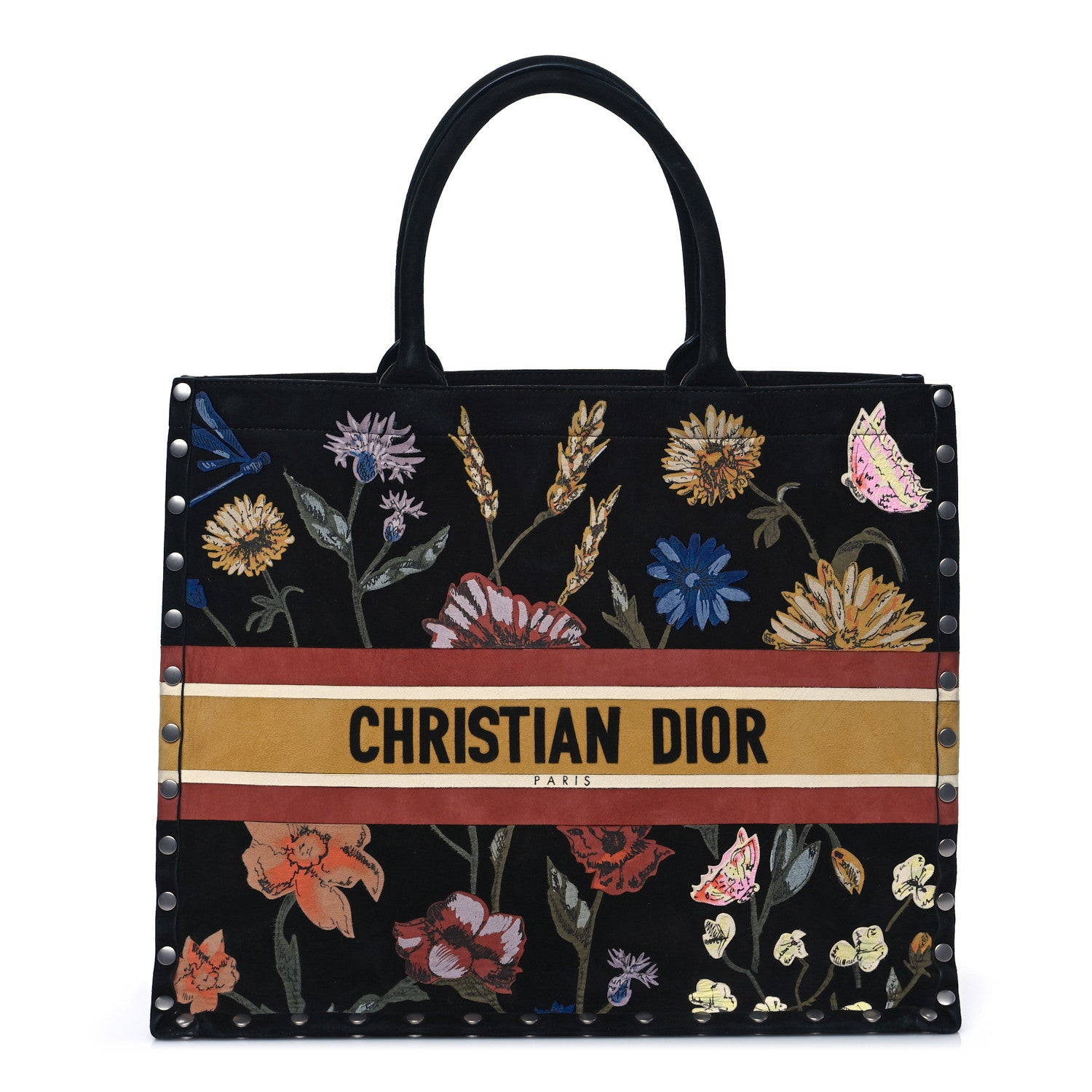 Christian Dior Suede Floral Hand Painted Large Book Tote Black 1 of 9