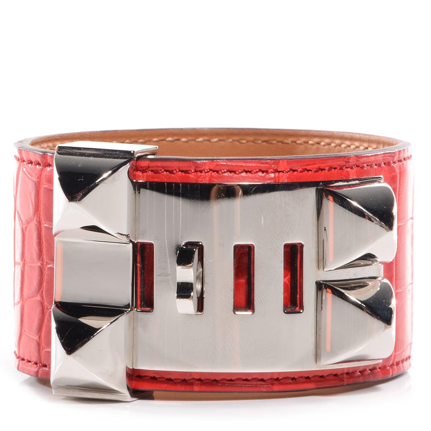 Hermes Matte Alligator Collier De Chien CDC Bracelet Large Geranium 3 of 7