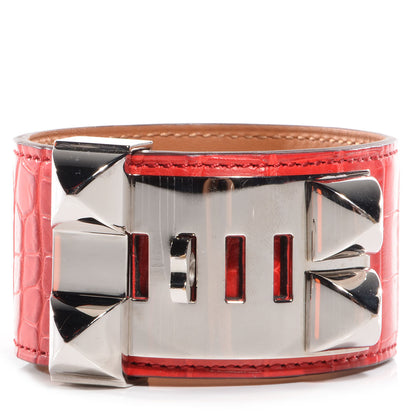 Hermes Matte Alligator Collier De Chien CDC Bracelet Large Geranium 3 of 7