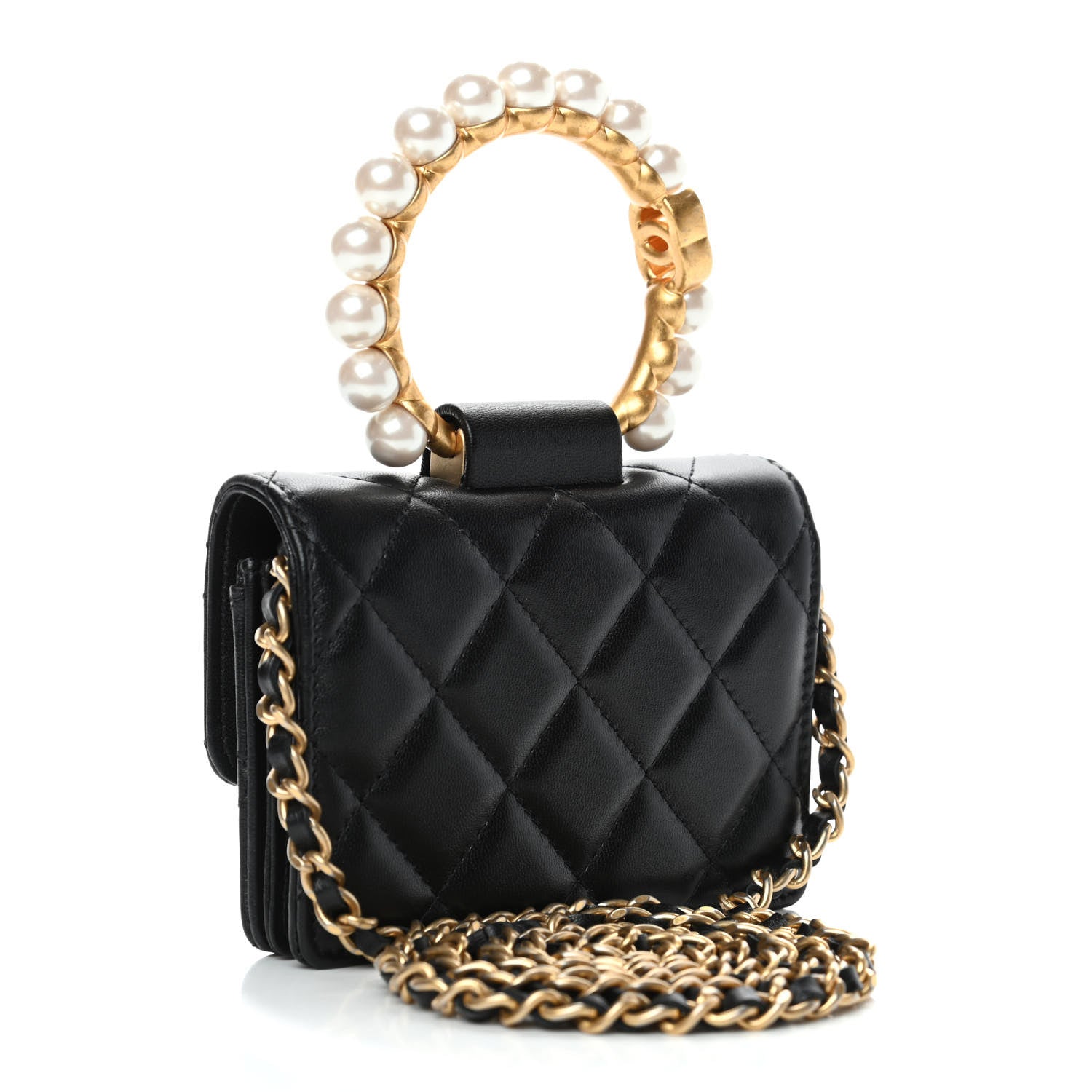 Chanel Lambskin Quilted Pearl Crown Clutch With Chain Black 2 of 4