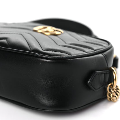 Gucci Calfskin Matelasse Mini GG Marmont Chain Shoulder Bag Black 9 of 9