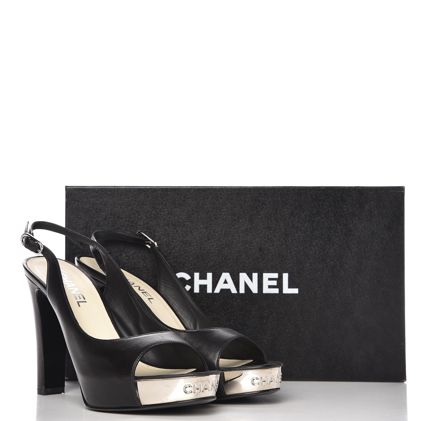 Lambskin Sling Back Peep Toe Pumps 39.5 Black