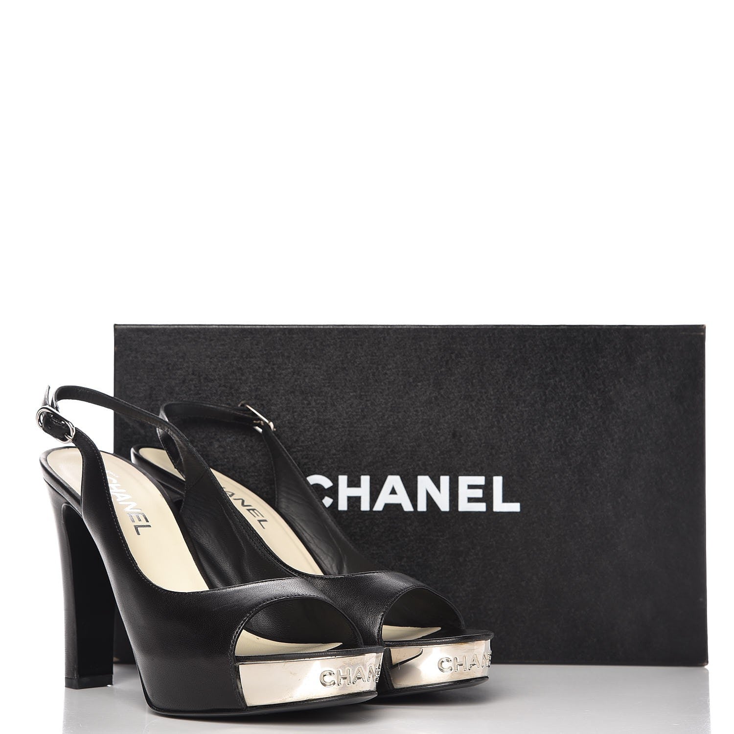 Chanel Lambskin Sling Back Peep Toe Pumps 39.5 Black 11 of 11