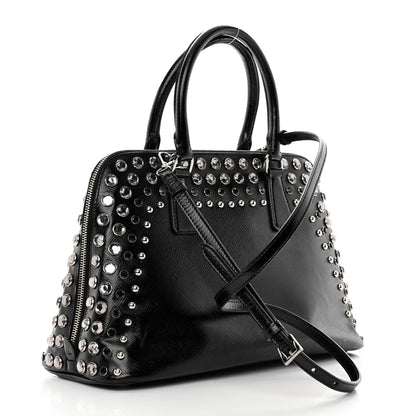 Prada Saffiano Vernice Small Crystal Pyramid Bag Black 3 of 16