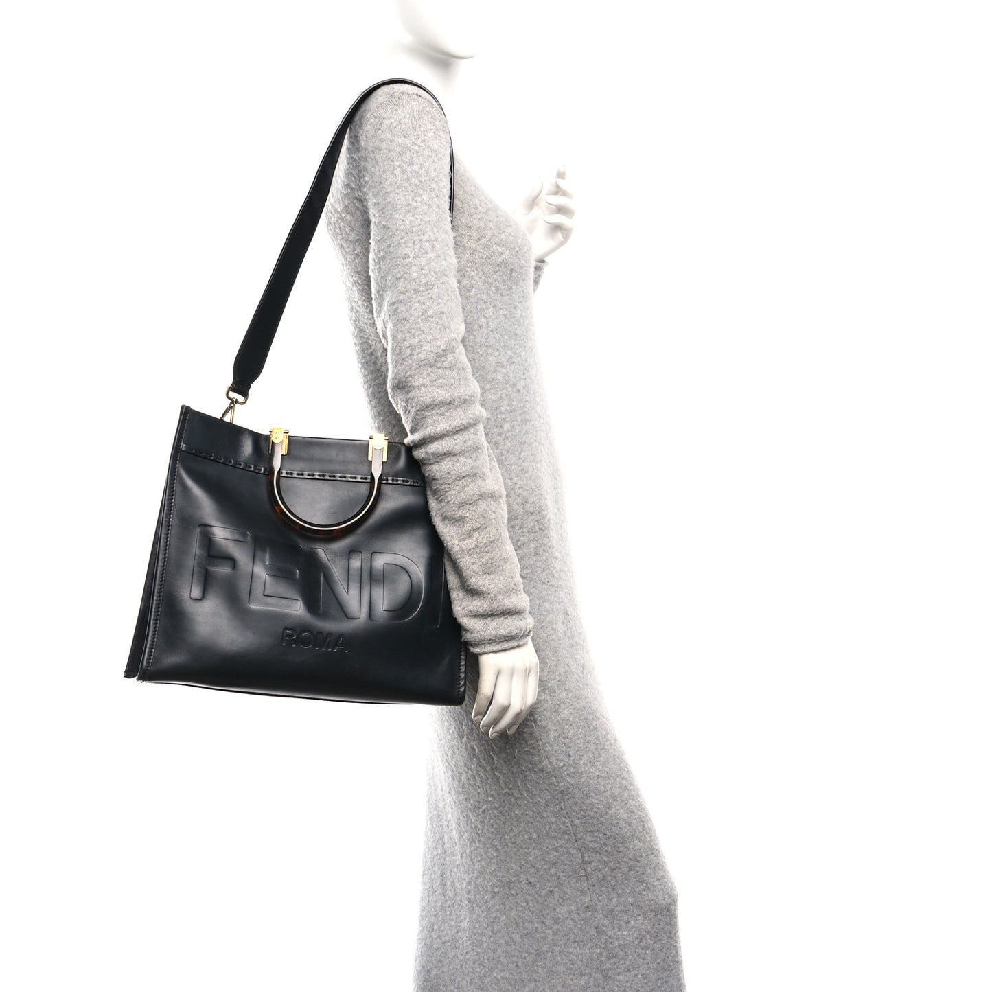 Vitello King Plexiglass Medium Fendi Sunshine Shopper Tote Black