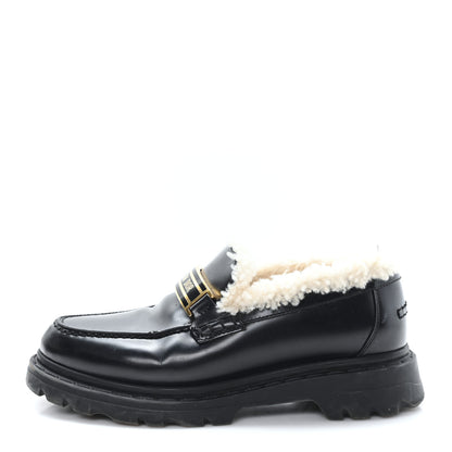 Christian Dior Brushed Calfskin Shearling Dior Code Lug Sole 15mm Loafers 35.5 Black Natural 1 of 10