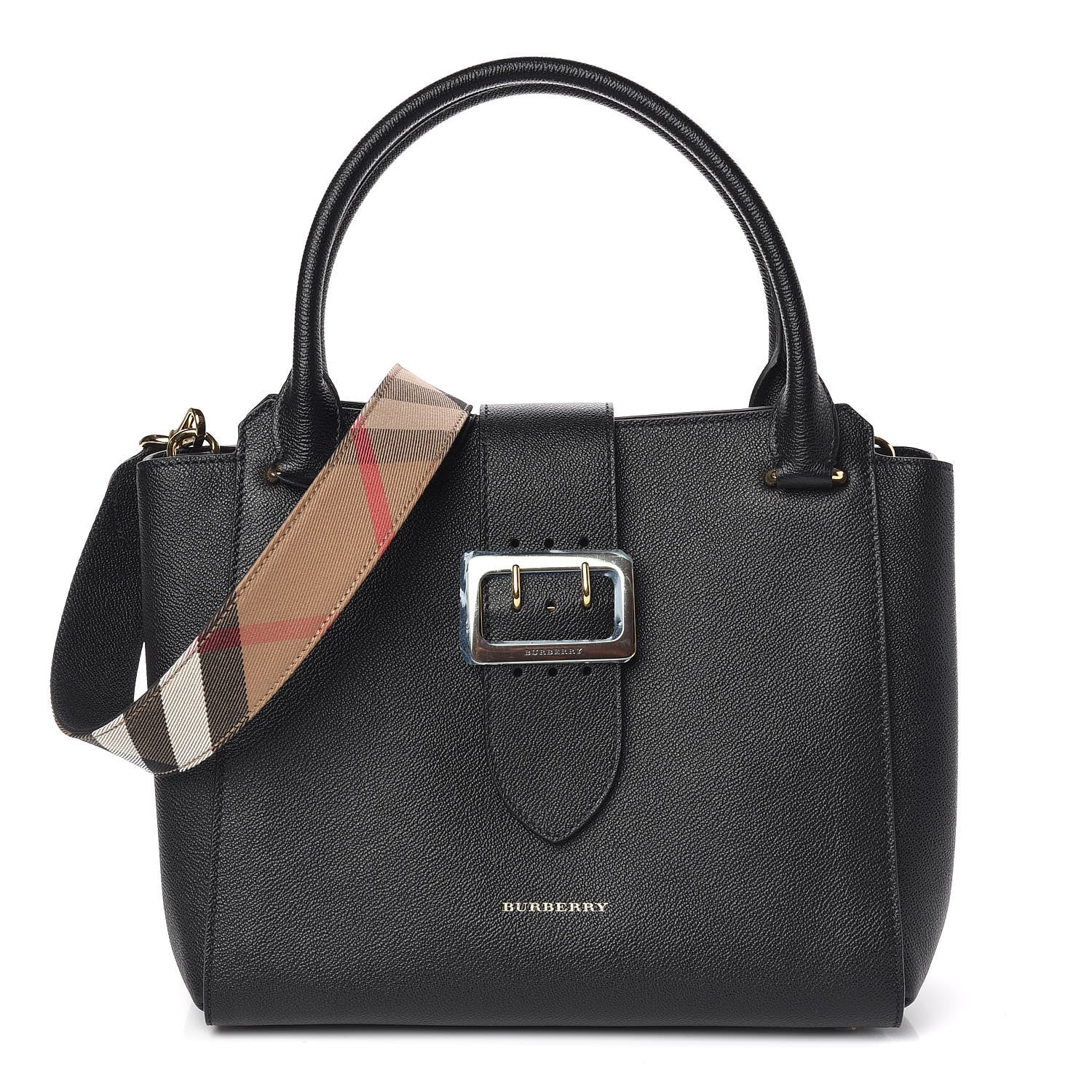 Burberry Soft Grain Calfskin Medium Buckle Tote Black 1 of 9