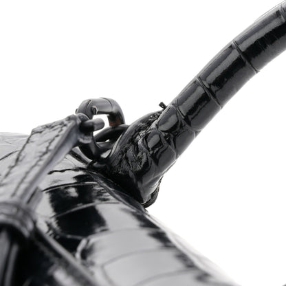 Balenciaga Shiny Calfskin Monochrome Crocodile Embossed Hourglass Top Handle Bag XS Black 12 of 12