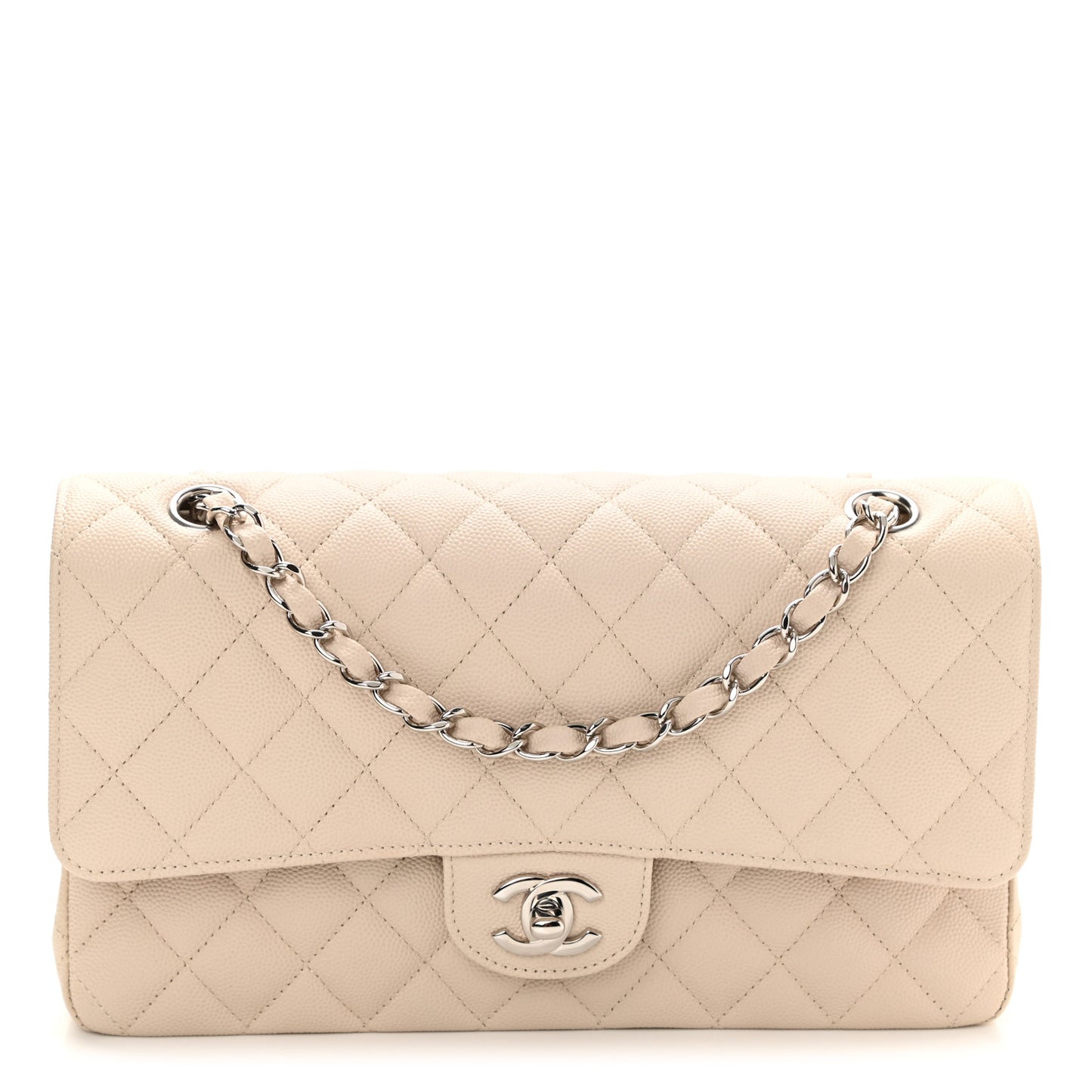 Caviar Quilted Medium Double Flap Light Beige