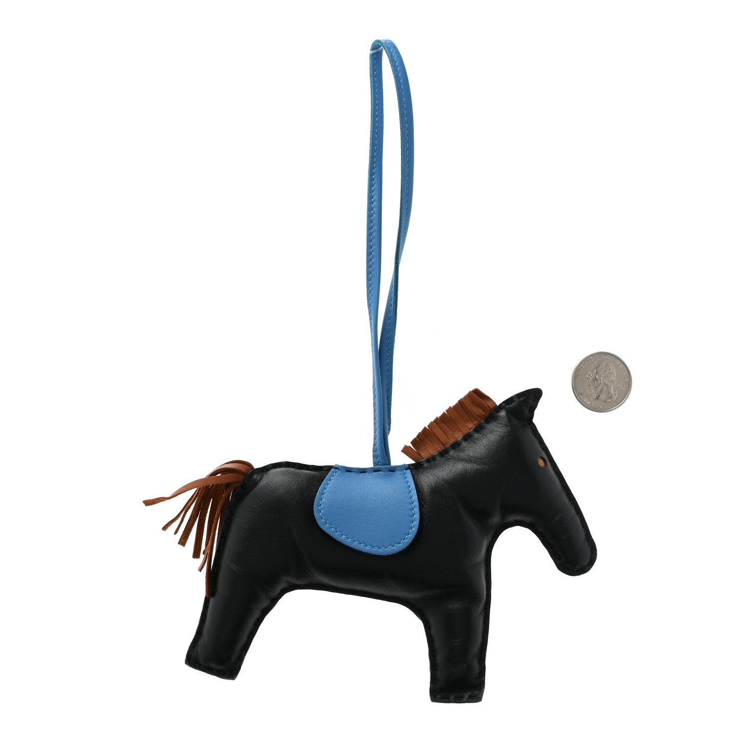 Hermes Milo Lambskin Grigri Rodeo Horse Bag Charm GM Black Gold Bleu Zanzibar 2 of 4