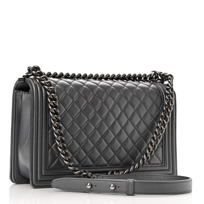 Chanel Metallic Lambskin Quilted New Medium Boy Flap Dark Silver 3 of 18