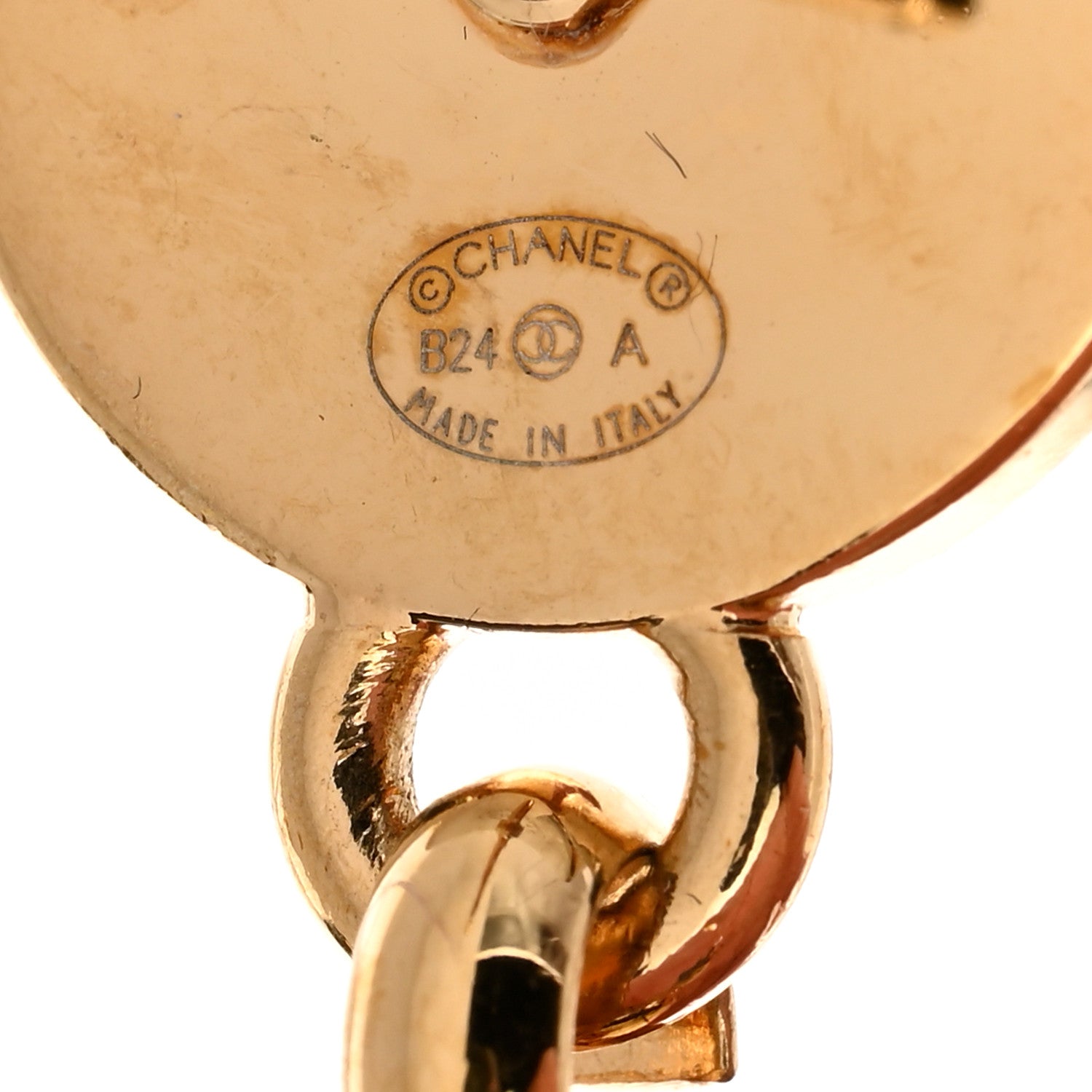 Chanel Metal Enamel Cha-Nel Logo Drop Earrings Gold White 4 of 4