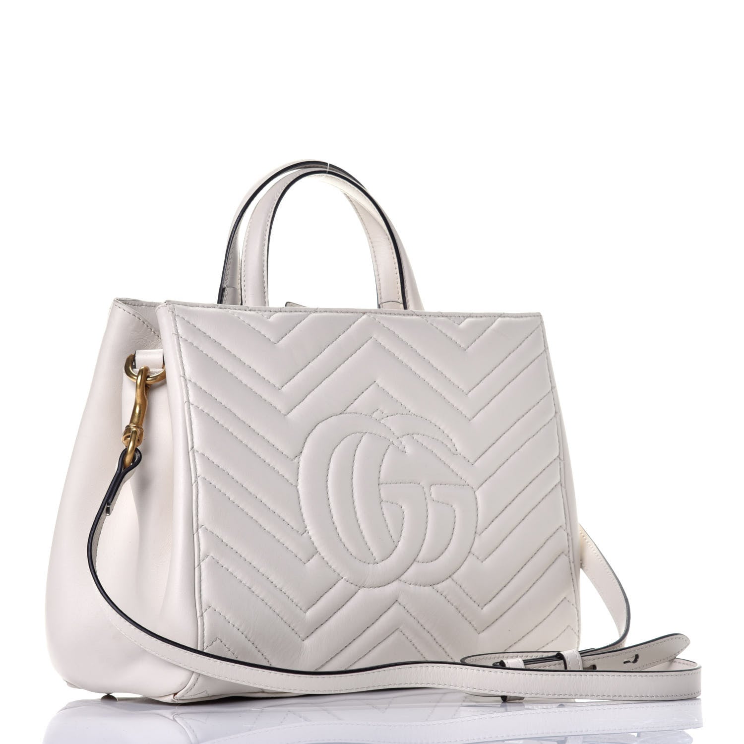Gucci Calfskin Matelasse Small GG Marmont Tote White 4 of 10
